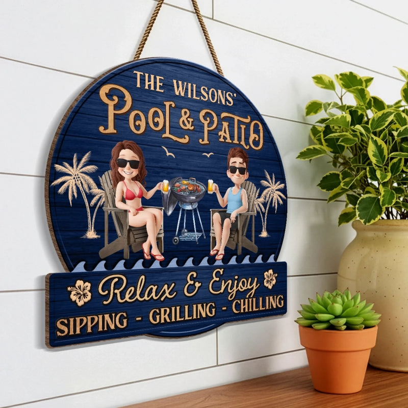 Custom Name Pool Patio Decor - Personalized Wood Sign