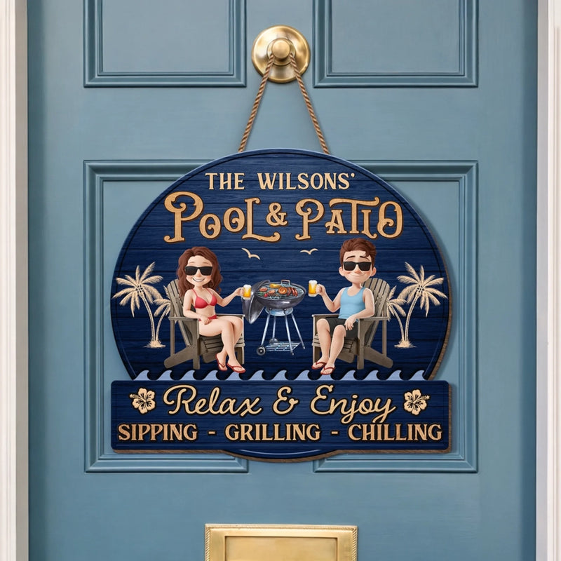 Custom Name Pool Patio Decor - Personalized Wood Sign