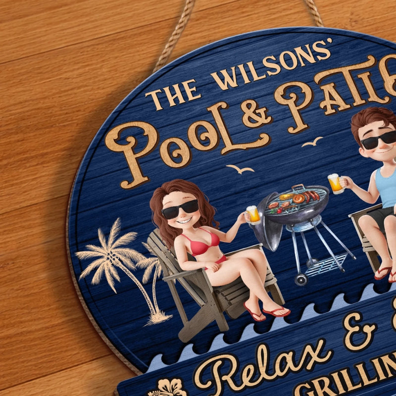 Custom Name Pool Patio Decor - Personalized Wood Sign