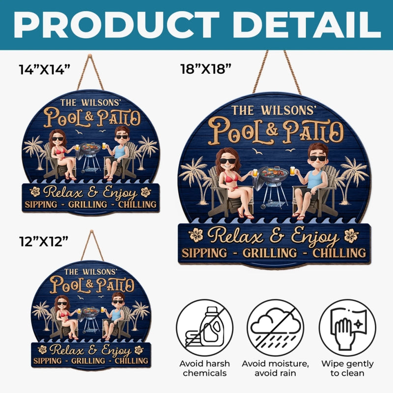 Custom Name Pool Patio Decor - Personalized Wood Sign