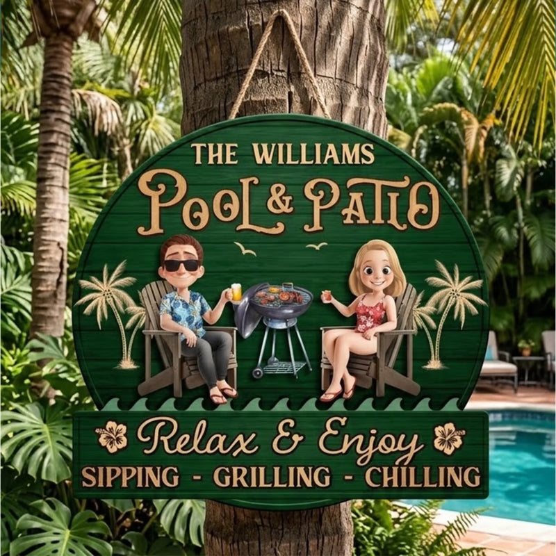 Custom Name Pool Patio Decor - Personalized Wood Sign