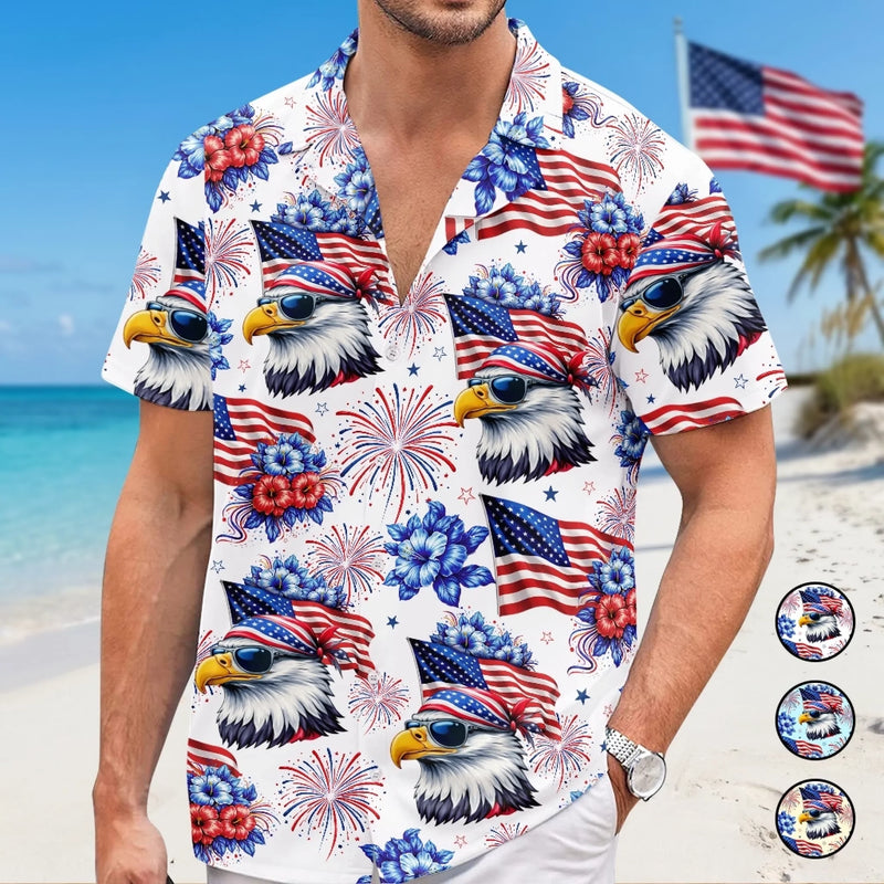 Custom Unisex Tropical Hawaiian Aloha Shirt - Personalized America 250th Anniversary Gifts For Women, Men - Freedom Lights The Future