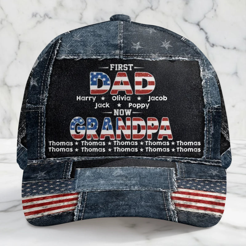 Custom Hat, All Over Print Classic Cap - Personalized Father's Day Birthday Gifts For Dad, Grandpa - First A Dad, Now A Blessed Grandpa