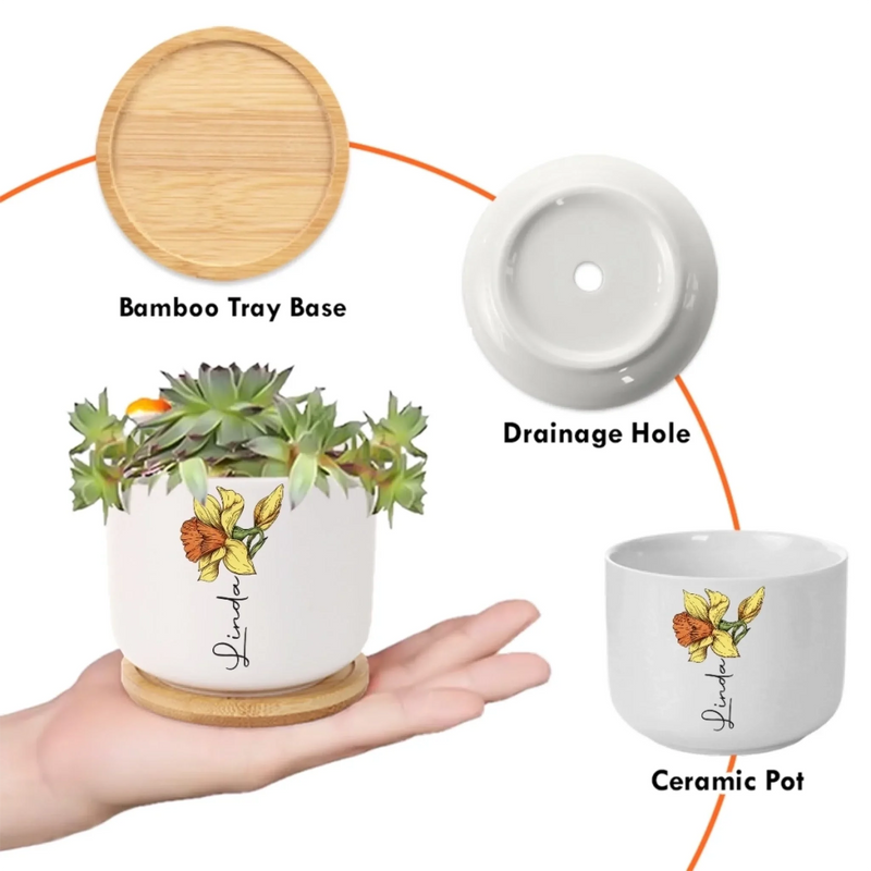 Her Love Blooms In Every Season - Family Personalized Custom Home Decor Ceramic Plant Pot - Mother's Day, House Warming Gift For Mom, Daughter