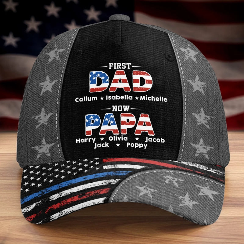 Custom Hat, All Over Print Classic Cap - Personalized Father's Day Birthday Gifts For Dad, Grandpa - Grandpa Love Stays Strong