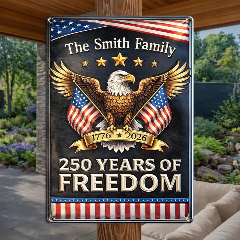 Custom Home Decor Metal Sign - Personalized America 250th Anniversary Gifts For Mom, Dad, Brother, Sister, Kids - Still Standing, Still Free
