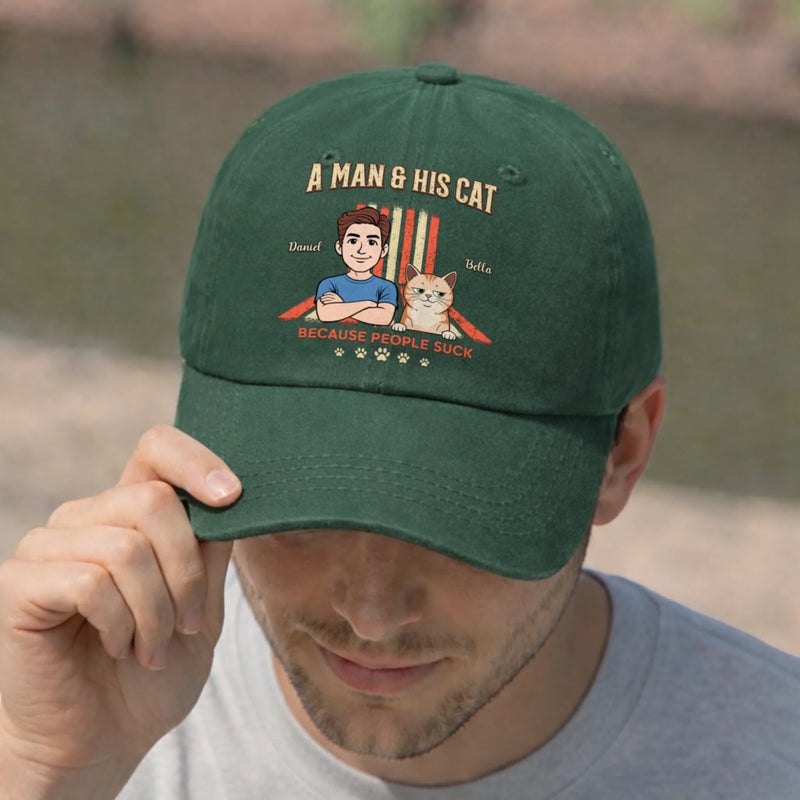 Custom Vintage Washed Denim Baseball Cap - Personalized Birthday Gifts For Cat Lovers, Cat Mom And Dad - My Cat Is My Boss