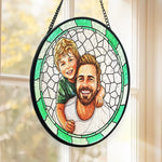 Custom Photo Stained Glass Window Hanging Suncatcher - Personalized Father's Day Birthday Gifts For Dad, Grandpa - Dad Always Leads With Love