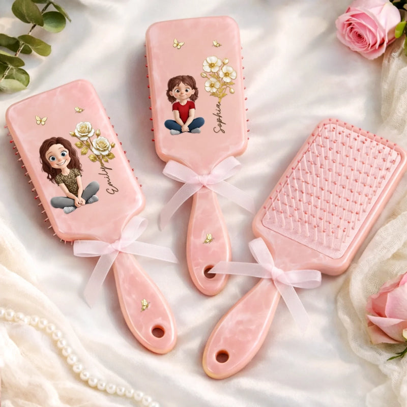 Custom Birth Month Flower Paddle Hair Brush - Personalized Thank You Birthday Gifts For Her, Friends, Sisters, Daughters, Mother, Bridesmaid - Butterflies, Blooms And Beauty