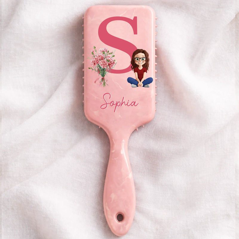 Custom Birth Month Flower Paddle Hair Brush - Personalized Thank You Birthday Gifts For Her, Friends, Sisters, Daughters, Mother, Bridesmaid - A Sweet Touch Of Her Own