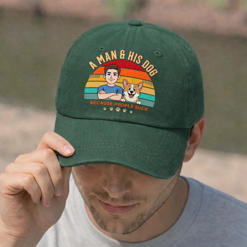 Custom Vintage Washed Denim Baseball Cap - Personalized Father's Day Birthday Gifts For Dog Lovers, Dog Dad And Mom - Pawrent Mode On