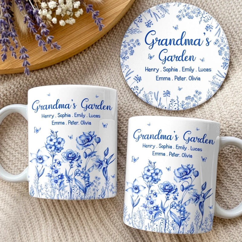 Custom 3D Inflated Effect Printed Mug And Coaster Set - Personalized Mother's Day Birthday Gifts For Mom, Grandma - Garden Of Love