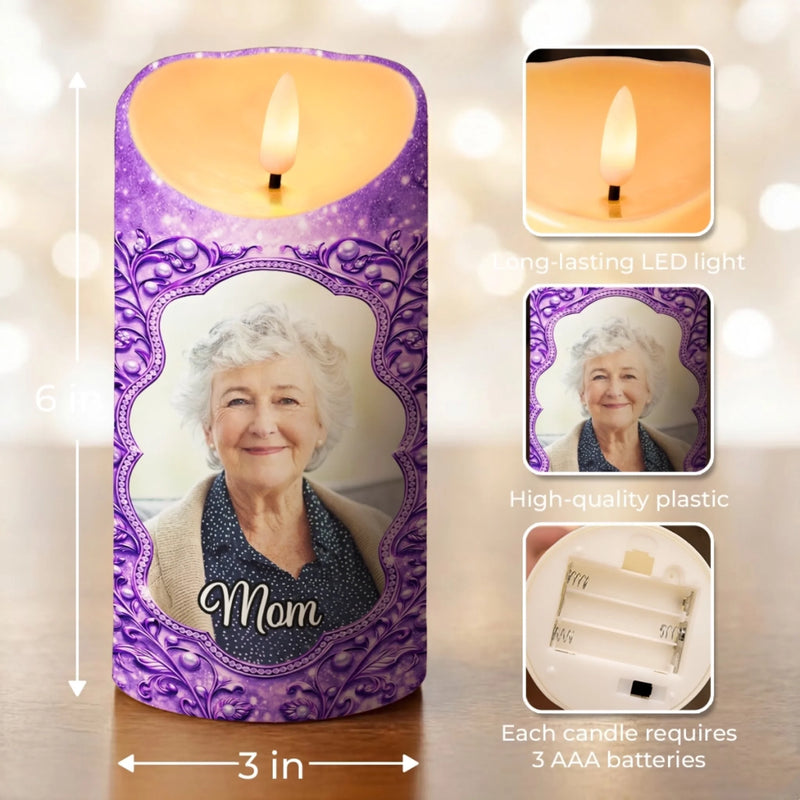 Custom Photo LED Candle - Personalized Memorial Sympathy Gifts For Loss Of Mom, Dad - Always Loved Never Forgotten