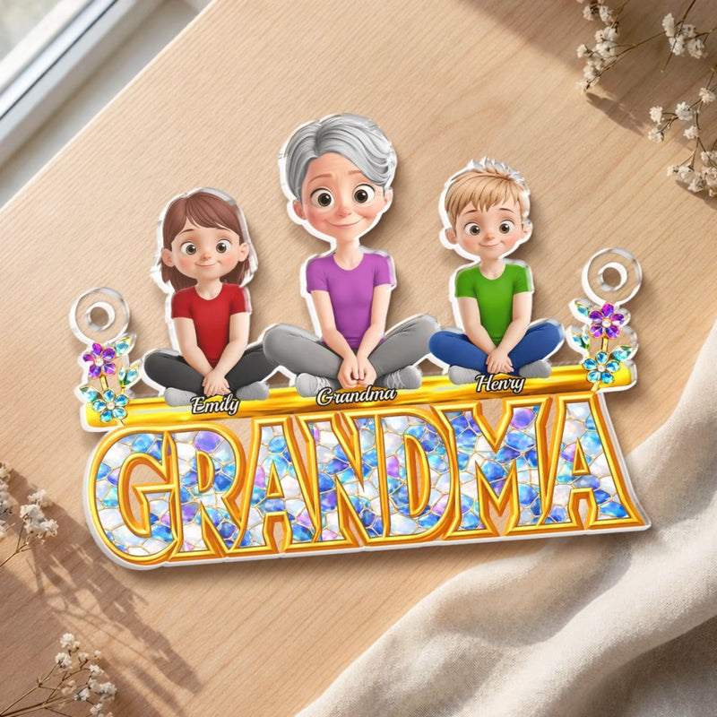 Custom Window Hanging Suncatcher Ornament - Personalized Mother's Day Birthday Gifts For Mom, Grandma - Grandma’s Love Never Fades