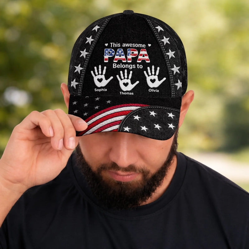 Custom Hat, All Over Print Classic Cap - Personalized Father's Day Birthday Gifts For Dad, Grandpa - Dad Always Our Hero