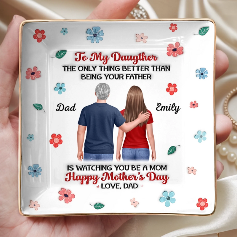 Custom 3D Inflated Effect Printed Full-Print Jewelry Dish - Personalized Mother's Day Birthday Gifts For Daughter - Dad’s Heart, Always With You