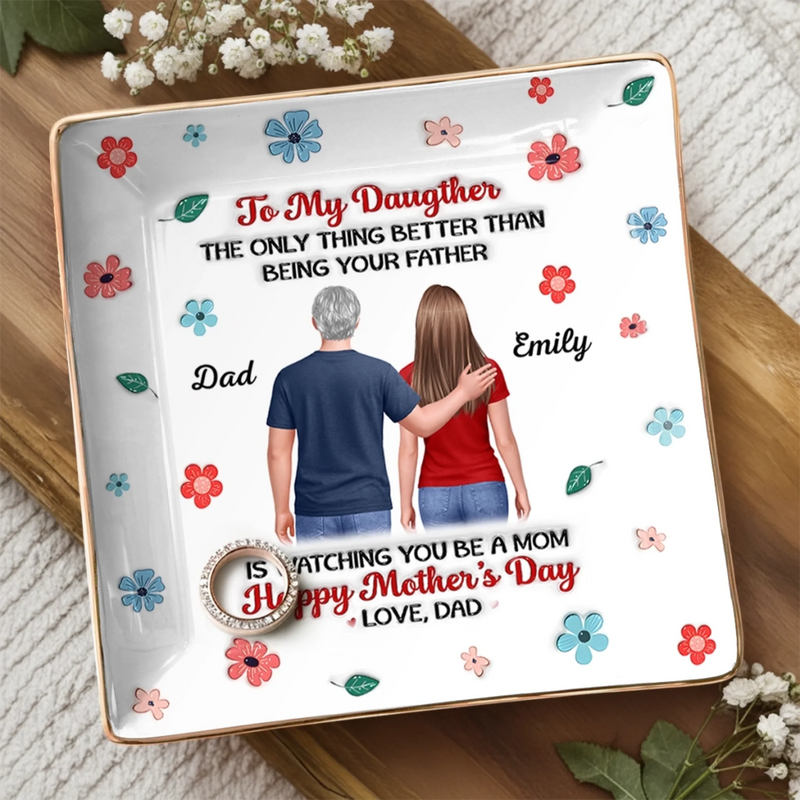 Custom 3D Inflated Effect Printed Full-Print Jewelry Dish - Personalized Mother's Day Birthday Gifts For Daughter - Dad’s Heart, Always With You
