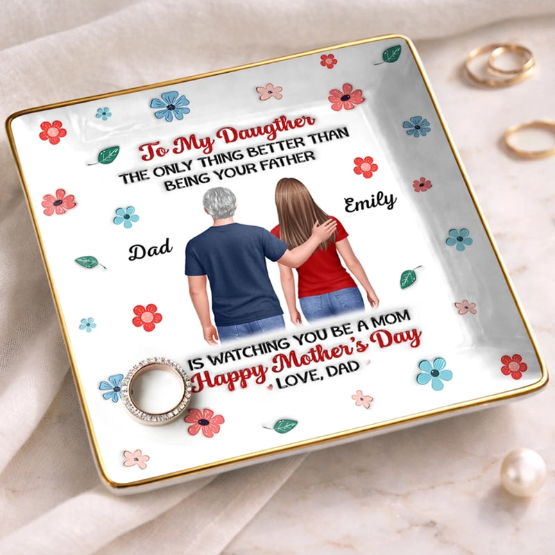 Custom 3D Inflated Effect Printed Full-Print Jewelry Dish - Personalized Mother's Day Birthday Gifts For Daughter - Dad’s Heart, Always With You