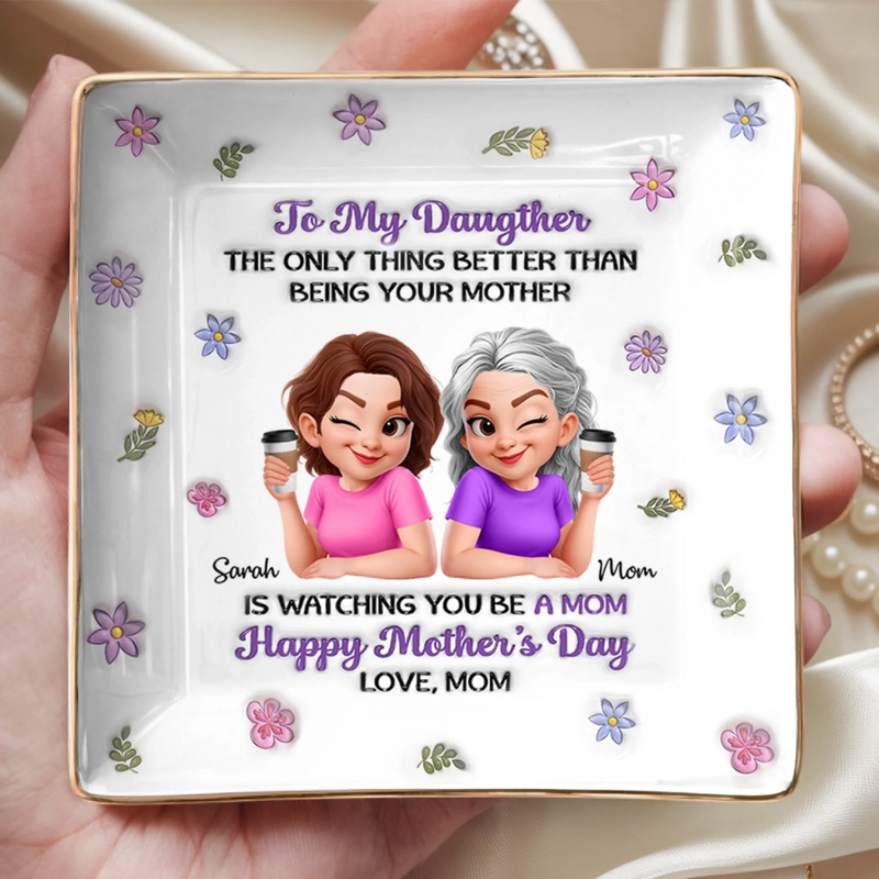 Custom 3D Inflated Effect Printed Full-Print Jewelry Dish - Personalized Mother's Day Birthday Gifts For Daughter - A Bond Forever In Bloom