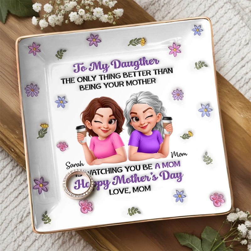 Custom 3D Inflated Effect Printed Full-Print Jewelry Dish - Personalized Mother's Day Birthday Gifts For Daughter - A Bond Forever In Bloom
