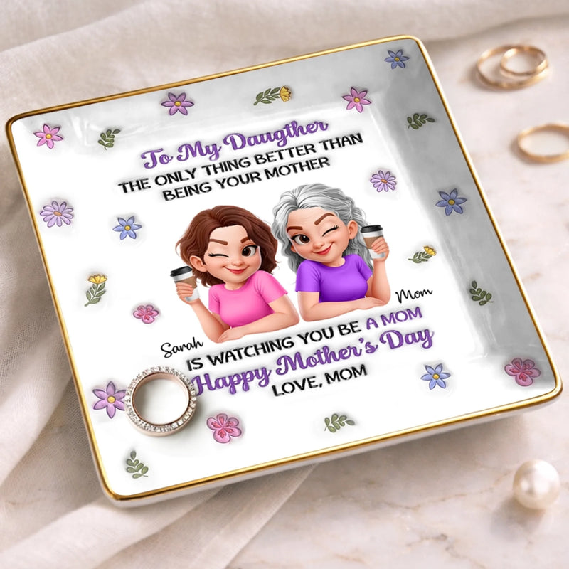 Custom 3D Inflated Effect Printed Full-Print Jewelry Dish - Personalized Mother's Day Birthday Gifts For Daughter - A Bond Forever In Bloom
