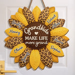 Custom Wood Sign - Personalized Mother's Day Birthday Gifts For Mom, Grandma - Sunflower Kisses And Grandkid Wishes