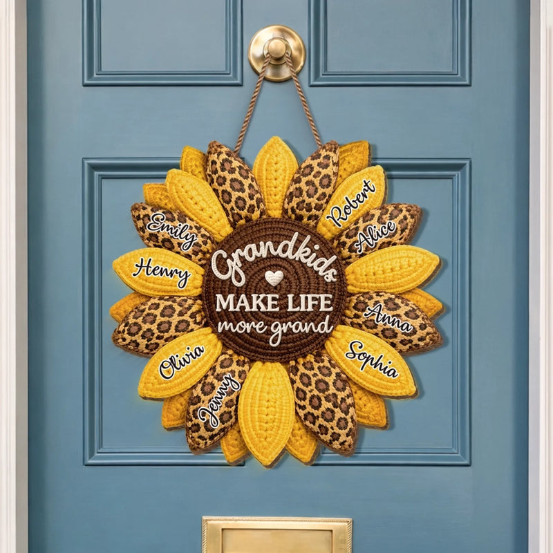 Custom Wood Sign - Personalized Mother's Day Birthday Gifts For Mom, Grandma - Sunflower Kisses And Grandkid Wishes