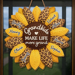 Custom Wood Sign - Personalized Mother's Day Birthday Gifts For Mom, Grandma - Sunflower Kisses And Grandkid Wishes