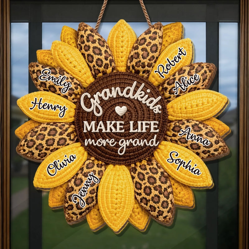 Custom Wood Sign - Personalized Mother's Day Birthday Gifts For Mom, Grandma - Sunflower Kisses And Grandkid Wishes