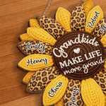 Custom Wood Sign - Personalized Mother's Day Birthday Gifts For Mom, Grandma - Sunflower Kisses And Grandkid Wishes