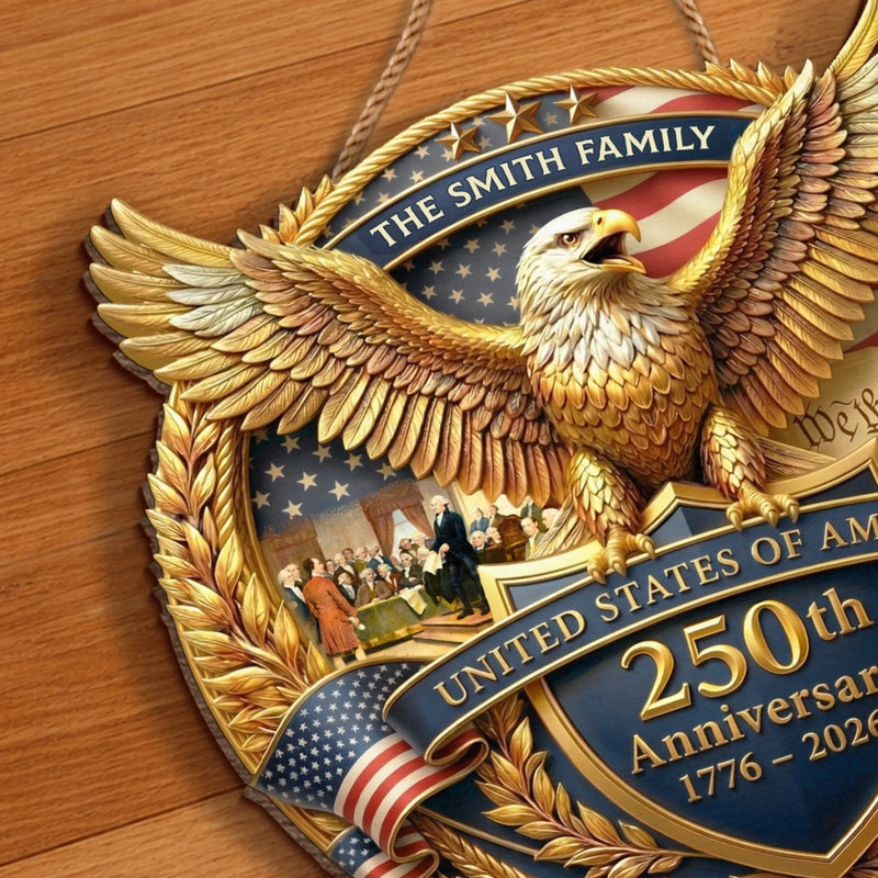 Custom Wood Sign - Personalized America 250th Anniversary Gifts For Mom, Dad, Brother, Sister, Kids - United In Strength And Hope