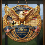 Custom Wood Sign - Personalized America 250th Anniversary Gifts For Mom, Dad, Brother, Sister, Kids - United In Strength And Hope