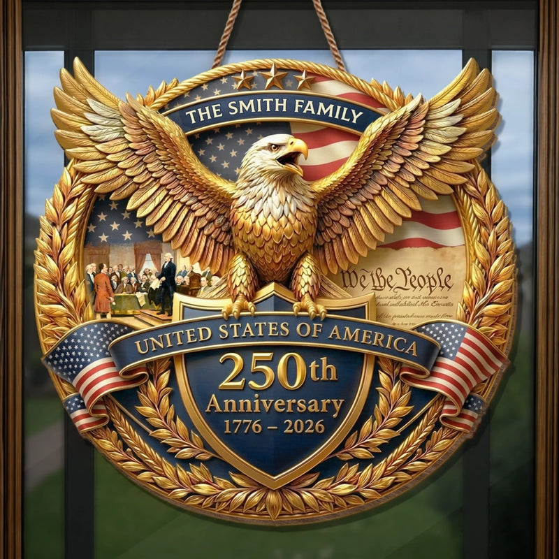 Custom Wood Sign - Personalized America 250th Anniversary Gifts For Mom, Dad, Brother, Sister, Kids - United In Strength And Hope