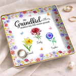 Custom Full-Print Jewelry Dish - Personalized Mother's Day Birthday Gifts For Mom, Grandma - Flowers, Love And Grandkids