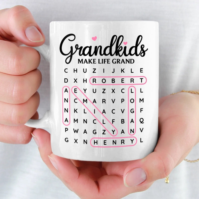 Custom Word Search Puzzle Mug - Personalized Mother's Day Birthday Gifts For Mom, Grandma - Grand Love, One Word At A Time