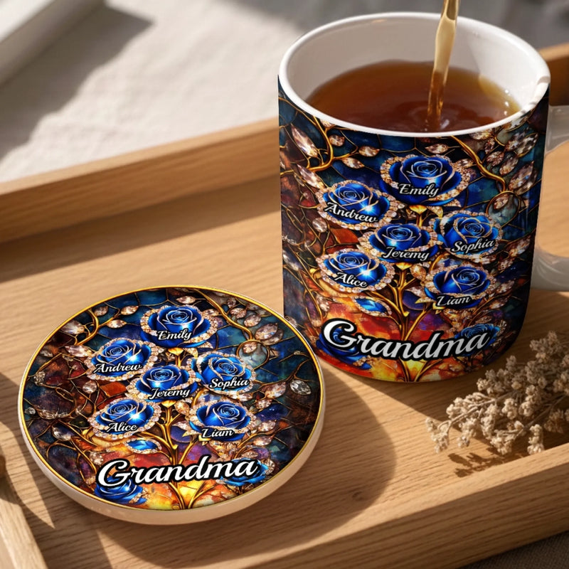 Custom 3D Inflated Effect Printed Mug And Coaster Set - Personalized Mother's Day Birthday Gifts For Mom, Grandma - A Garden Grown With Love