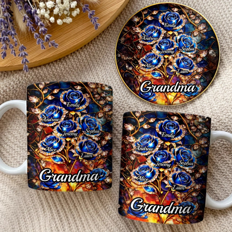 Custom 3D Inflated Effect Printed Mug And Coaster Set - Personalized Mother's Day Birthday Gifts For Mom, Grandma - A Garden Grown With Love