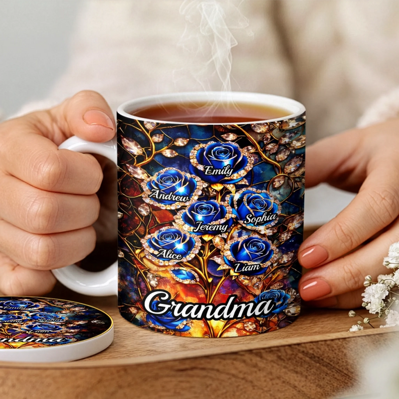 Custom 3D Inflated Effect Printed Mug And Coaster Set - Personalized Mother's Day Birthday Gifts For Mom, Grandma - A Garden Grown With Love