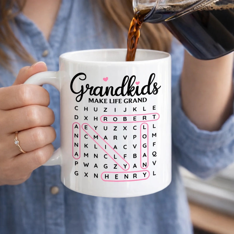 Custom Word Search Puzzle Mug - Personalized Mother's Day Birthday Gifts For Mom, Grandma - Grand Love, One Word At A Time
