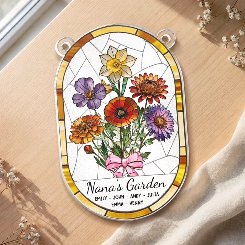 Custom Sunflower Window Hanging Suncatcher Ornament - Personalized Mother's Day Birthday Gifts For Mom, Grandma - A Little Garden Of Big Love