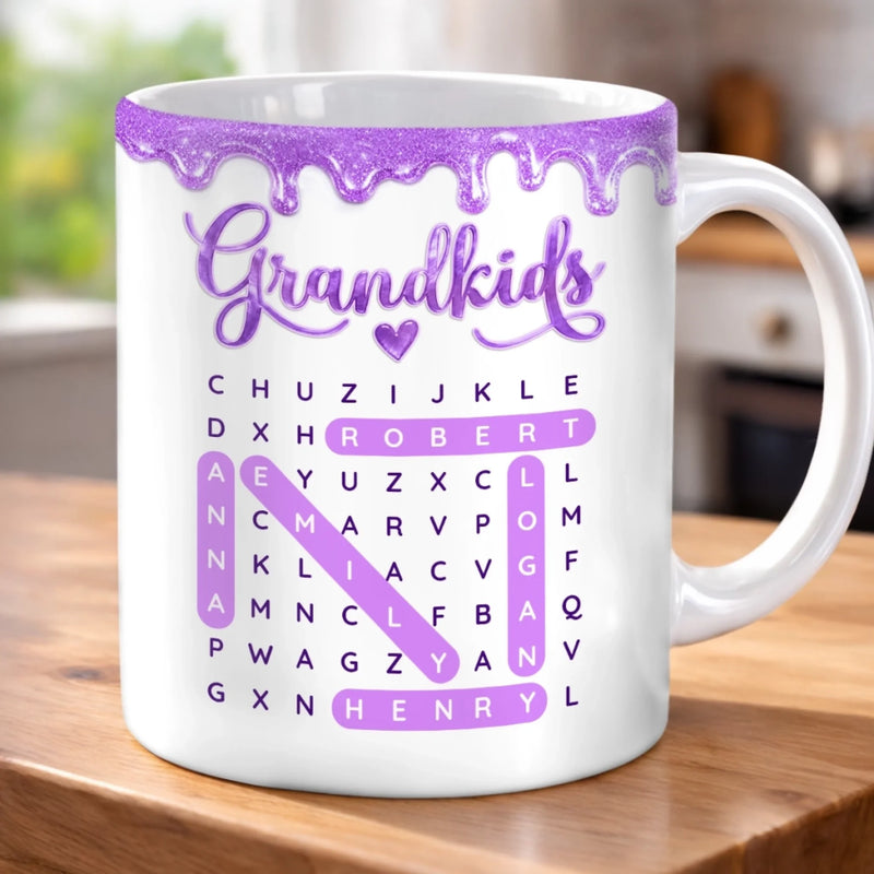 Custom Word Search Puzzle 3D Inflated Effect Printed Mug - Personalized Mother's Day Birthday Gifts For Mom, Grandma - All Words Lead To Mom