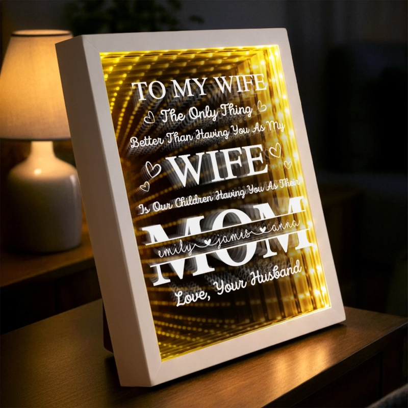 Custom Infinity Mirror Light Box - Personalized Mother's Day Anniversary Wedding Gifts For Husband And Wife, Him And Her - Loving You More Each Day