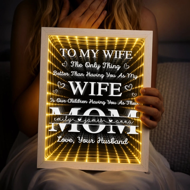 Custom Infinity Mirror Light Box - Personalized Mother's Day Anniversary Wedding Gifts For Husband And Wife, Him And Her - Loving You More Each Day