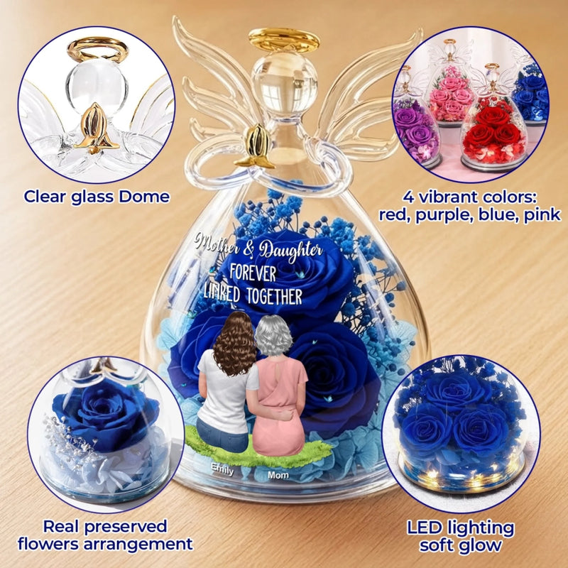 Custom Angel Glass Dome With Preserved Flowers - Personalized Mother's Day Birthday Gifts For Mom, Daughter - Forever Starts With Us