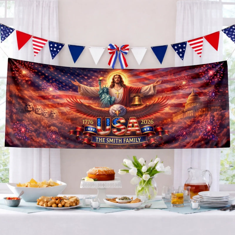 Custom Polyester Outdoor Banner - Personalized America 250th Anniversary Gifts For Mom, Dad, Brother, Sister, Kids - Courage Lights The Way