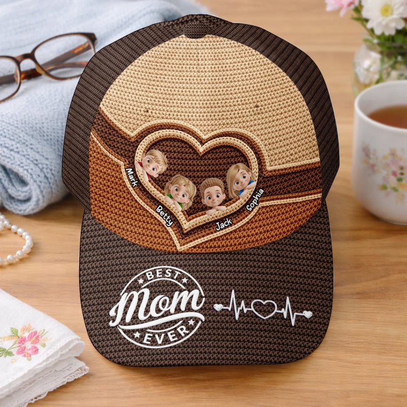 Custom Hat, All Over Print Classic Cap - Personalized Mother's Day Birthday Gifts For Grandma, Mom - Connected By Heart