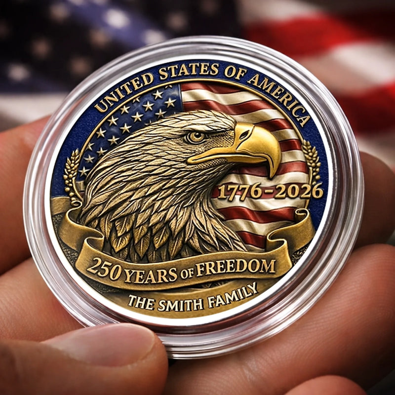 Custom Commemorative Keepsake Coin - Personalized America 250th Anniversary Gifts For Mom, Dad, Brother, Sister, Kids - Proud American Family