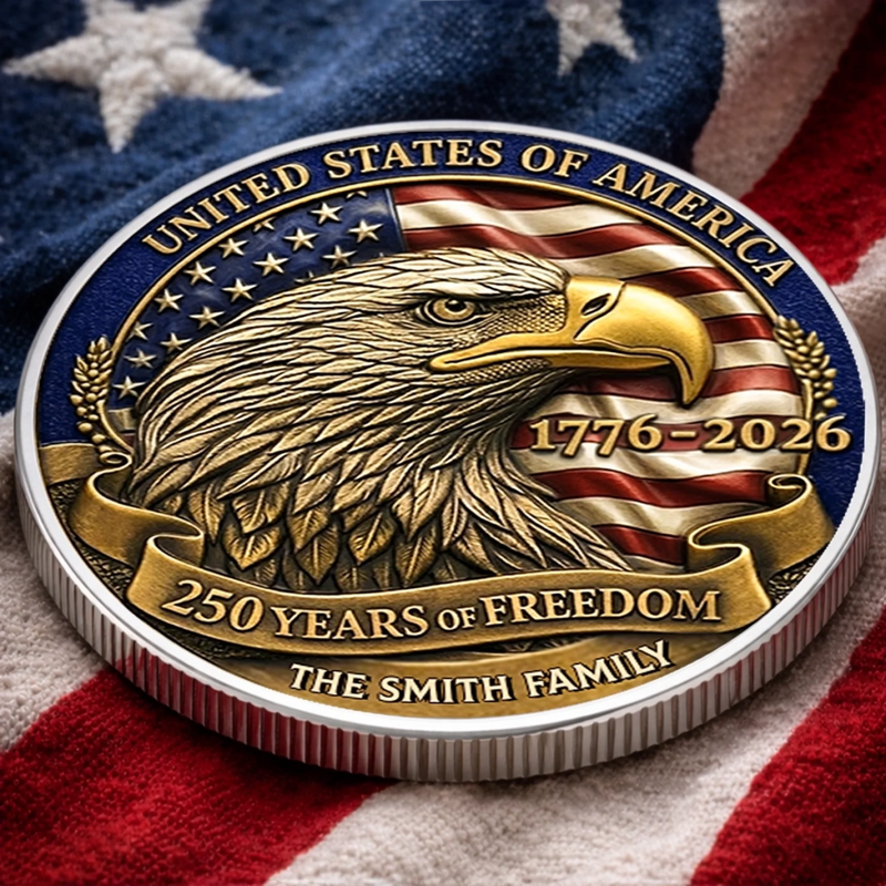 Custom Commemorative Keepsake Coin - Personalized America 250th Anniversary Gifts For Mom, Dad, Brother, Sister, Kids - Proud American Family