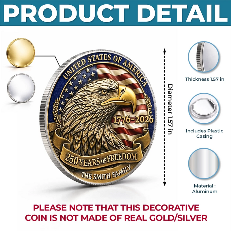 Custom Commemorative Keepsake Coin - Personalized America 250th Anniversary Gifts For Mom, Dad, Brother, Sister, Kids - Proud American Family