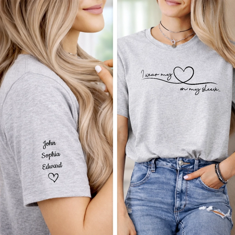 Custom Unisex T-Shirt With Design On Sleeve - Personalized Mother's Day Birthday Gifts For Mom, Grandma - Keeping Love Within Reach